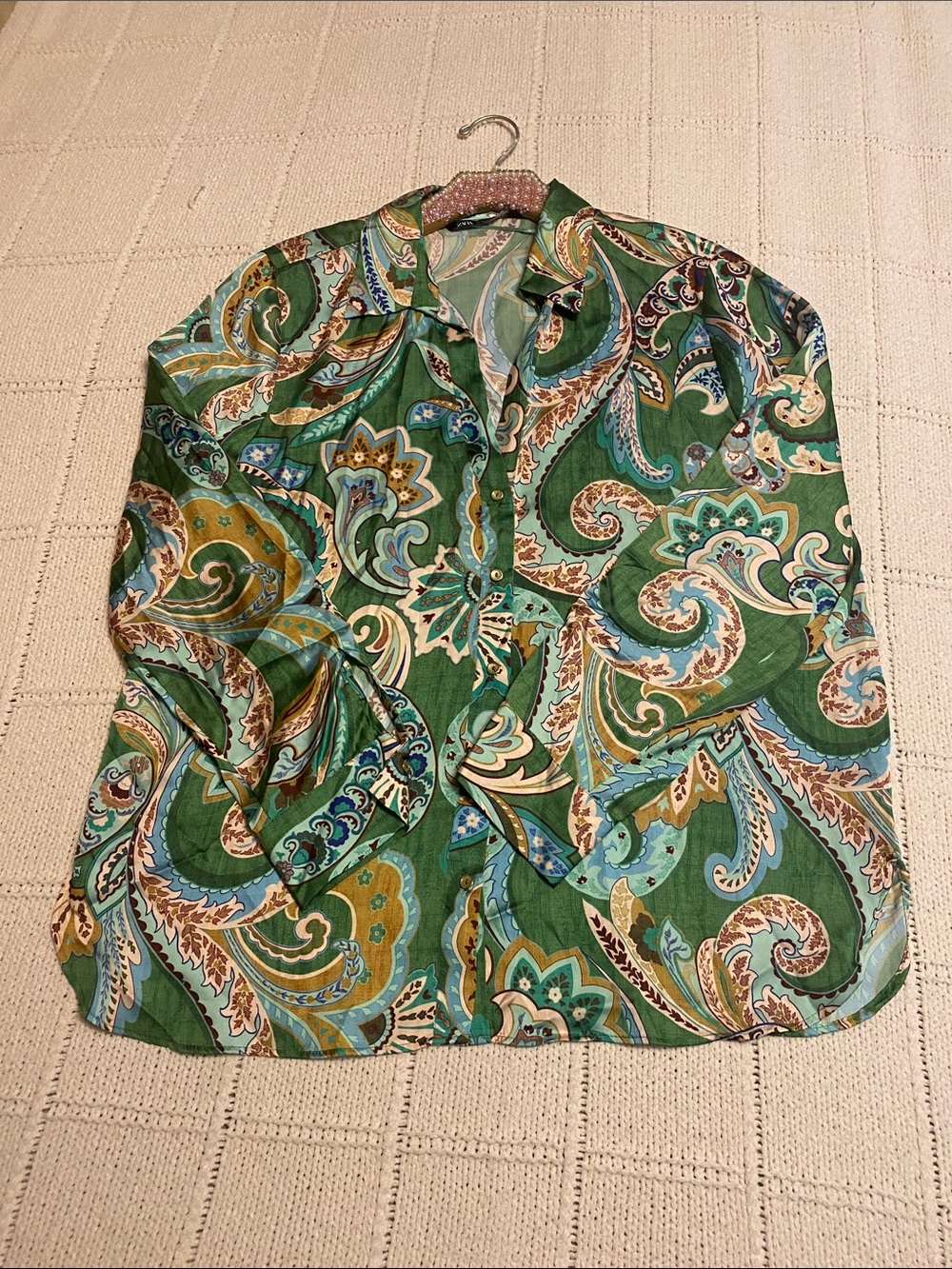 Zara Green Multi Paisley Button-Down Shirt